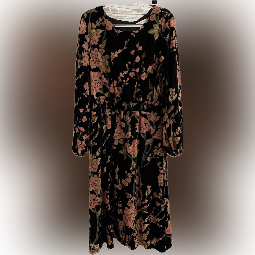 Coldwater Creek Velvety Black Velour With Floral Relief Size 12